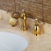 Wovier Gold Polished Waterfall Bathroom Sink Faucet Two Handle Three Hole Vessel Lavatory Faucet Widespread Basin Mixer Tap - B01EJI8YXS